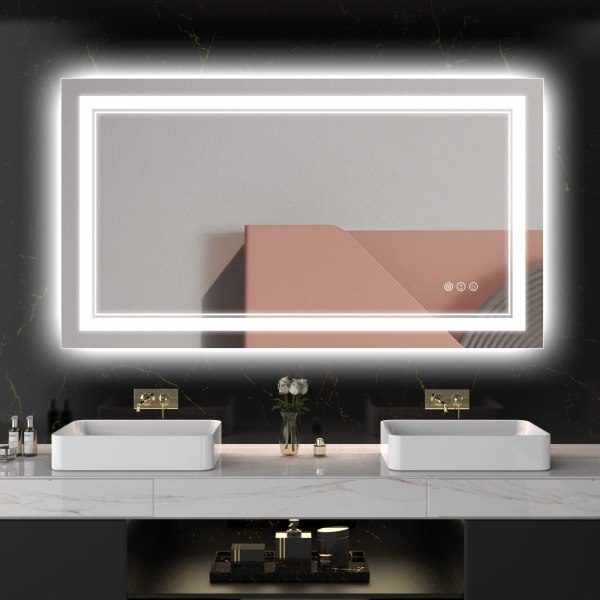 DP012 48 x 32 Inch Backlit Anti Fog LED Frameless Bathroom Mirror