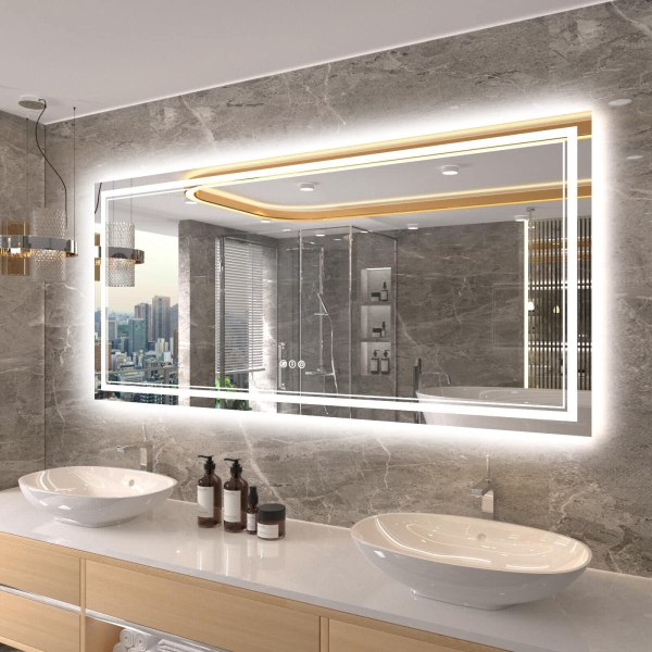 DAPAI 60 x 28 Inch Backlit Anti Fog LED Frameless Bathroom Mirror